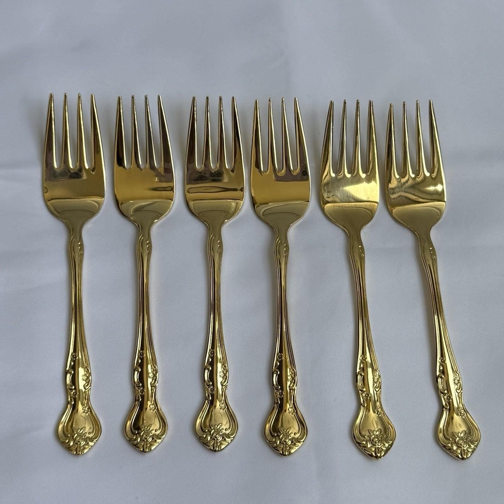Reed & Barton Ultra Select Gold Plated‎ Forks Set of 6 Japan Floral Flatware
